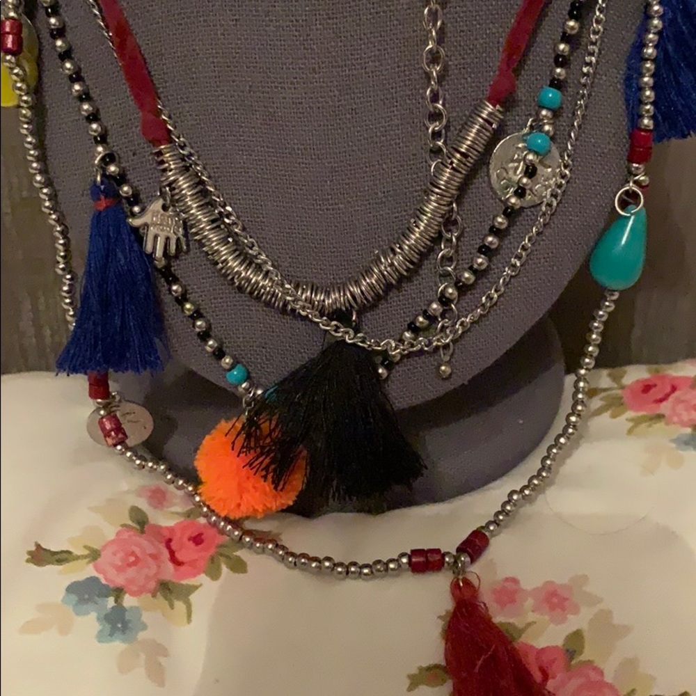 Multiple Strand Necklace With Colored Tassels - image 2